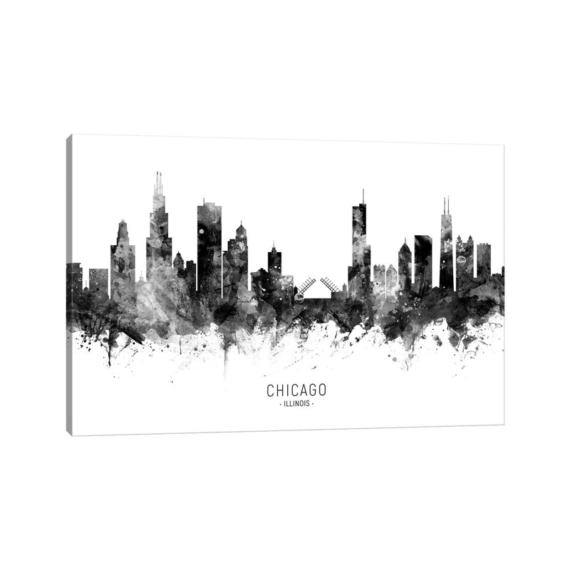 Chicago Illinois Skyline Black And White by Michael Tompsett - Wrapped Canvas Print, 66.04 cm H x 45.72 cm W