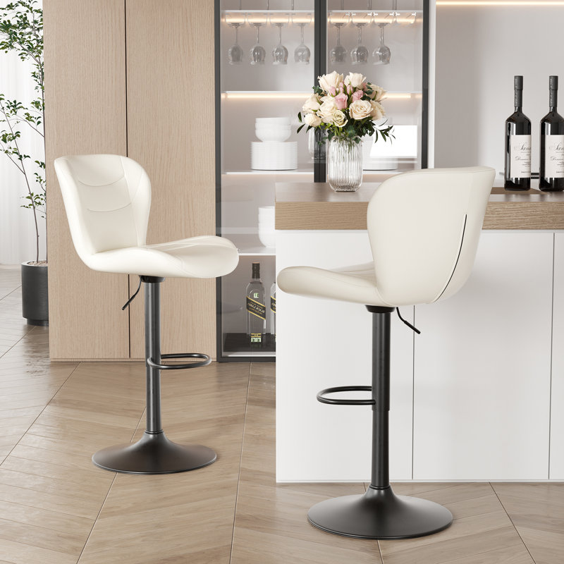 Adjustable Height Counter Stool with Metal Frame, White, 4