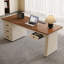 Bureau de direction en placage de noyer avec armoire à tiroir gauche et prise de courant intégrée-1744091453-1744091455