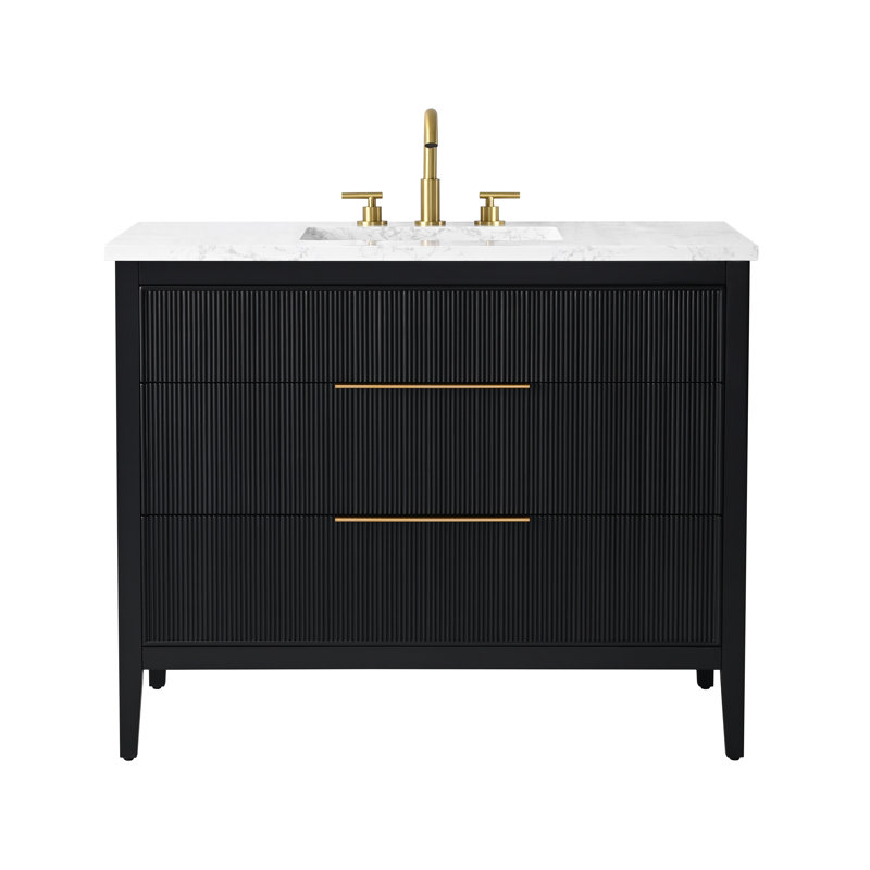 Bilroy Egremt 42'' Single Bathroom Vanity with Engineered Stone Top, Black