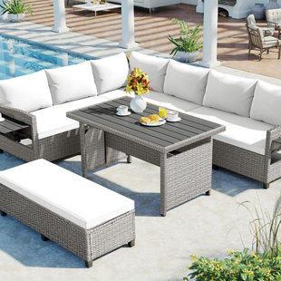 Ensemble de conversation modulaire en rotin 5 pièces avec coussins Modern
