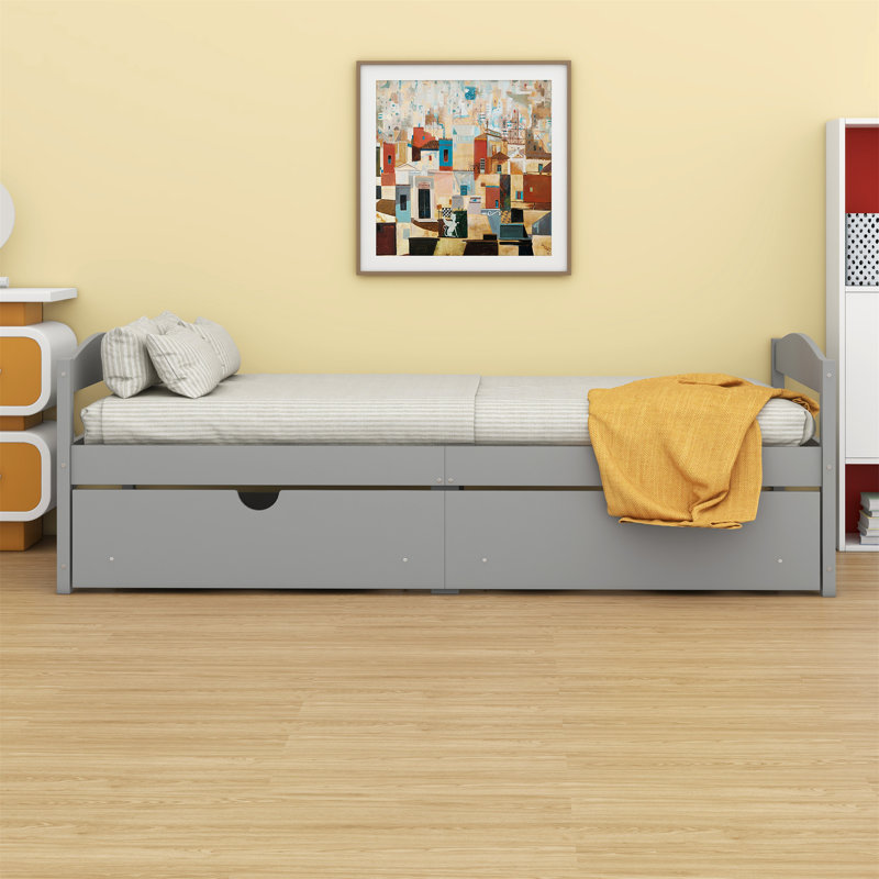 Platform Bed, With Two Drawers, Gray