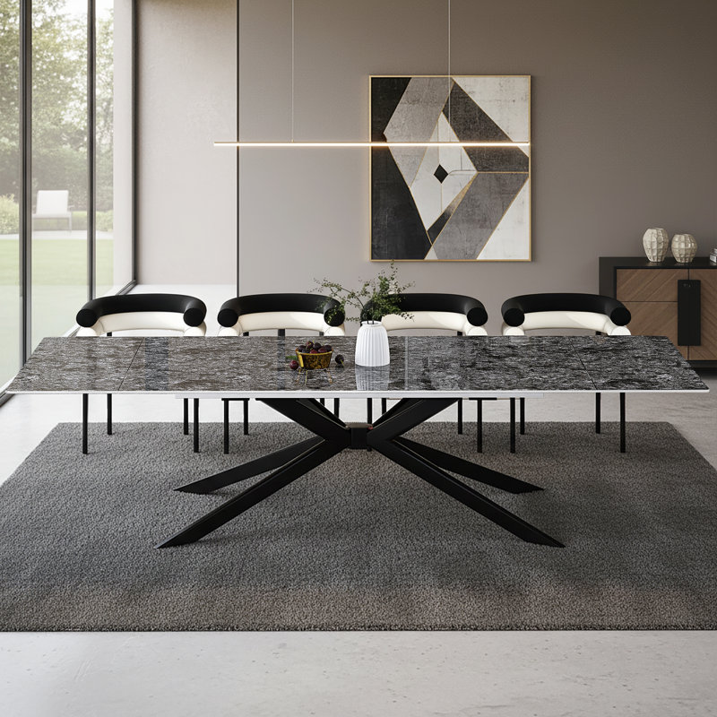 78.74'' To 110.24'' Rectangular Extendable Dining Table With Sintered Stone Top For 8-12, Black