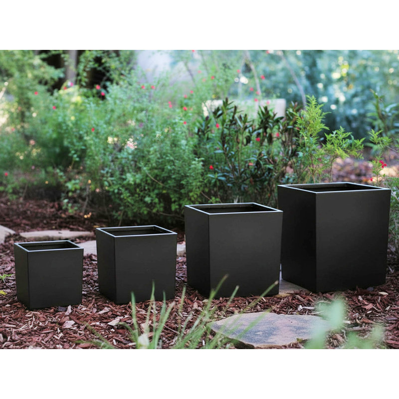 Pots de fleurs cubiques légers en fibre de verre, ensemble de 4 - Intérieur/Extérieur, Taille G, Blanc