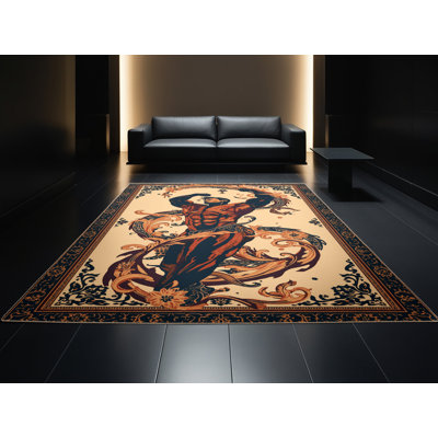 Machine Washable Yonkers Bodybuilder Pose Classic Oriental Rug in Purple – Beige Binding