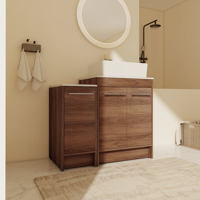Meuble-lavabo sur pied simple avec plateau en céramique 35,43 po Courtni
