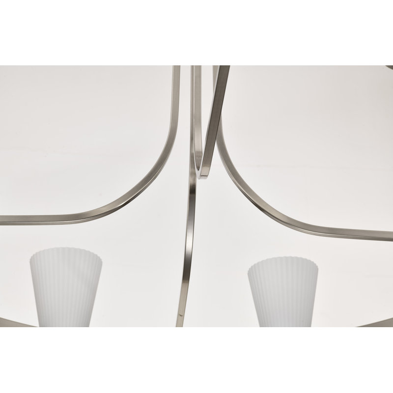 Royale - Lustre - Verre blanc nervuré, H 22 po x l 40 po x P 40 po, Nickel brossé, 8 lumières