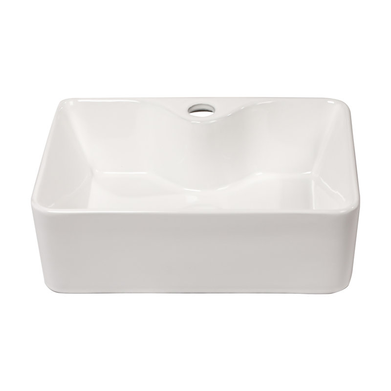 16"X12" White Ceramic Rectangular Vessel Bathroom Sink
