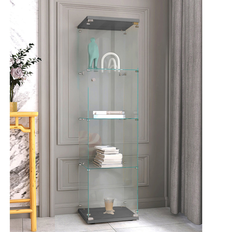 Armoire en verre de haute qualité à 4 tablettes avec une porte, idéale pour exposer et ranger divers articles dans n'importe quelle pièce