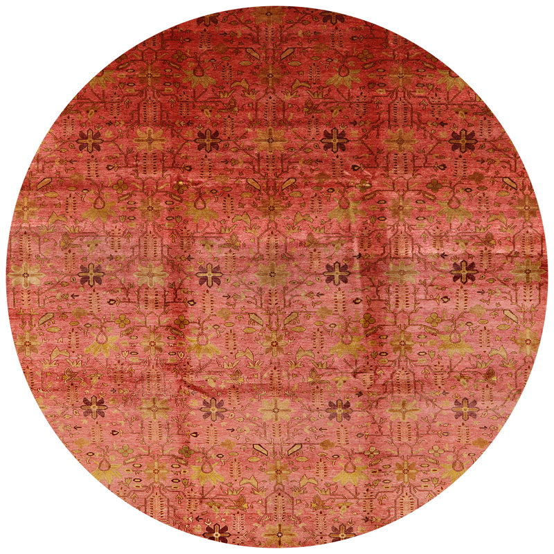 Tapis rouge à motif floral, Rond 8 pi