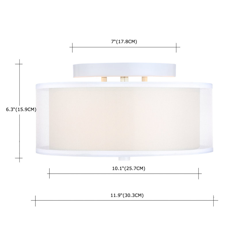 12 in. 2-Light White Circle Flush Mount with Fabric Shade and No Bulbs Included