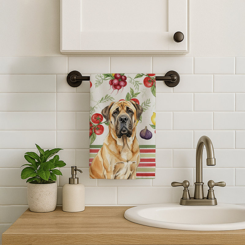 Fawn English Mastiff Vegetables Kitchen Towel, Fawn English Mastiff