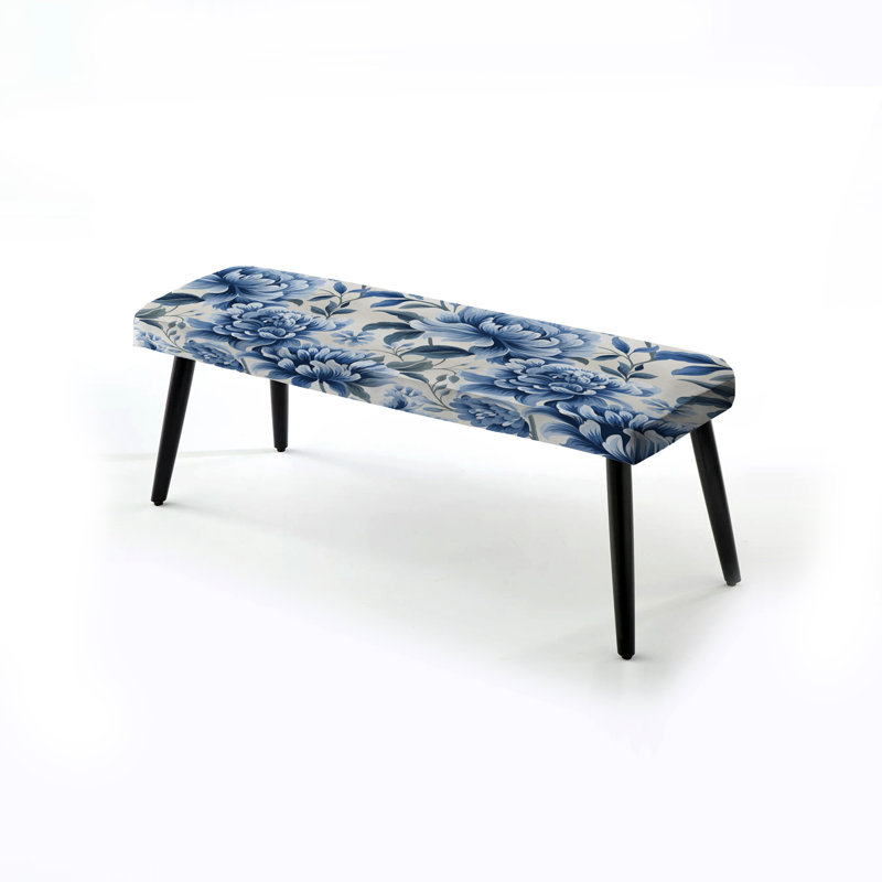 Blanc et bleu damassé Breeze - banc rembourré damassé noir