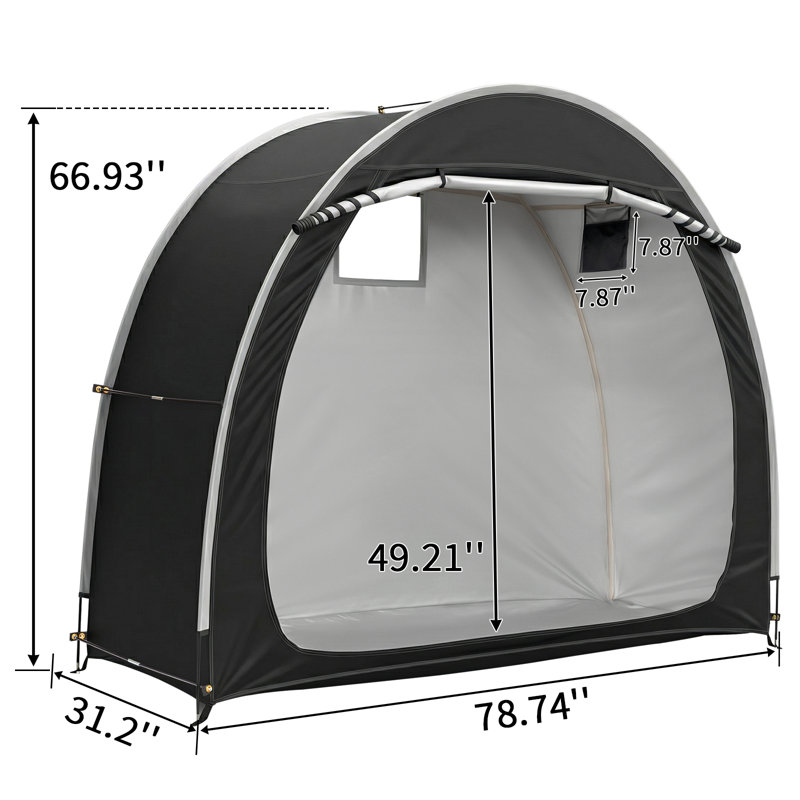 6.8 x 2.6 Ft Black Arched Bicycle Storage Shed Cover,210D PU Silver Coated Oxford Cloth Bike Shelter,Waterproof Outdoor Bike Protector with Carry Bag