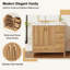 Meuble-lavabo en bois avec cadre en bois massif, 2 portes à fermeture douce, 4 tiroirs à fermeture douce, tablette réglable, armoire de rangement moderne