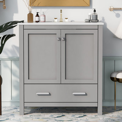 30.02'' Single Bathroom Vanity with Ceramic Top