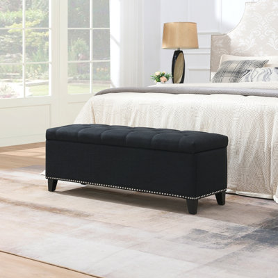 Repose-pieds de rangement 47,5 po, banc de rangement avec charnière de sécurité, repose-pieds capitonné pour le salon, le vestibule, le couloir, le repose-pieds et le support 500 lb
