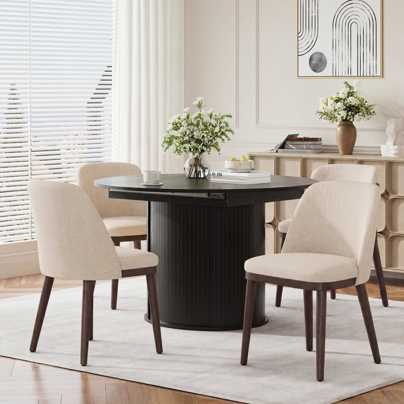 Ensemble de table de salle à manger à rallonge moderne pour 4 à 6 personnes Mosier, Black, 5 Pieces: Table. 4 Chairs
