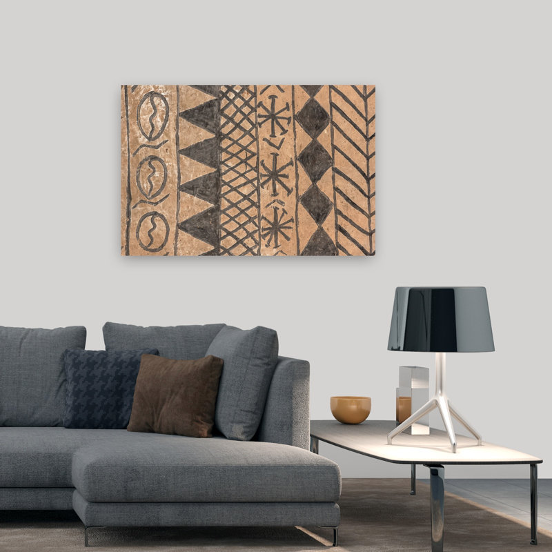 Motif tribal africain abstrait géométrique, art mural, 32" H x 48" W