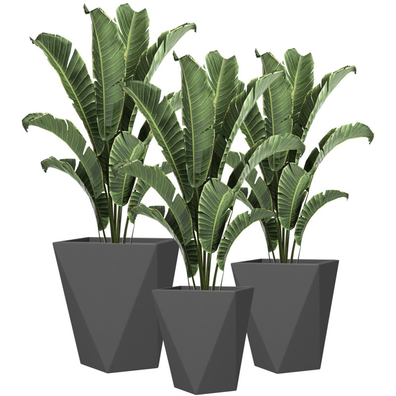 Outsunny Set Of 3 Tall Planters, 18", 15.25", 11.75", Mgo Indoor Outdoor Planters With Drainage Holes, Stackable Flower Pots For Garden, Patio, Balcony, Front Door, Gray