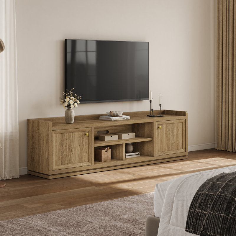 Modern Tv Stand With Storage And Shelves, Entertainment Console To Fit 50'' - 75'' Tvs., Natural Oak