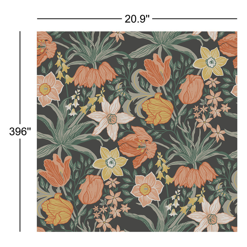 Floral Wallpaper Double Roll, Gray