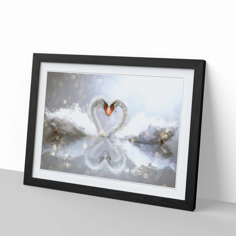 Swans Forming a Love Heart in Abstract - Picture Frame Graphic Art Print, Black Framed, 36cm H x 48cm W x 2cm D
