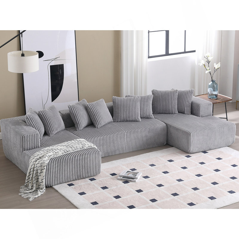 Canapé modulaire 133,45 po en U modulaire en tissu rayé 4 places pour salon spacieux