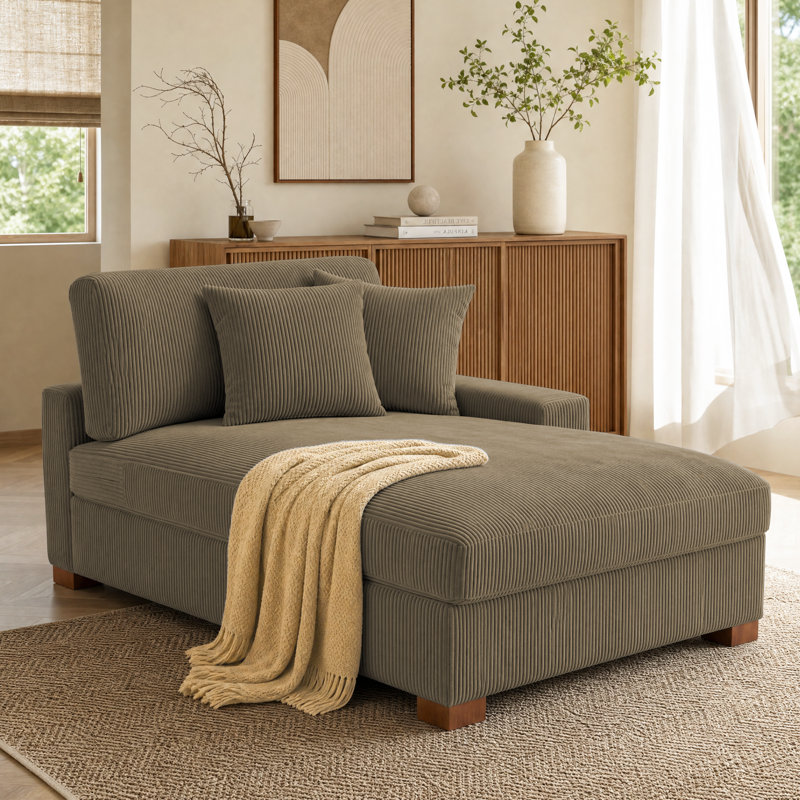 Chaise longue surdimensionnée en velours côtelé avec accoudoirs et coussins Milbrey, Face à la droite, Chameau