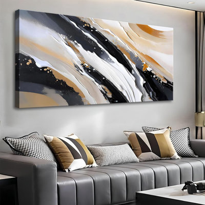 Toile abstraite, grandes décorations murales pour salon, noir, brun, blanc, peinture murale moderne pour bureau, 24 po x 48 po