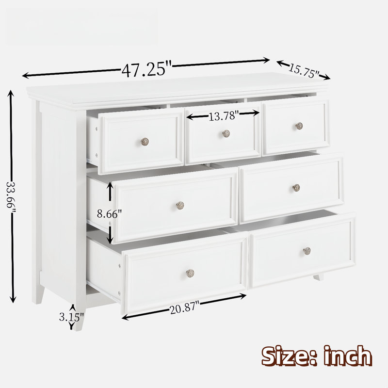 Kattan 7-Drawer Dresser with Metal Handles, White
