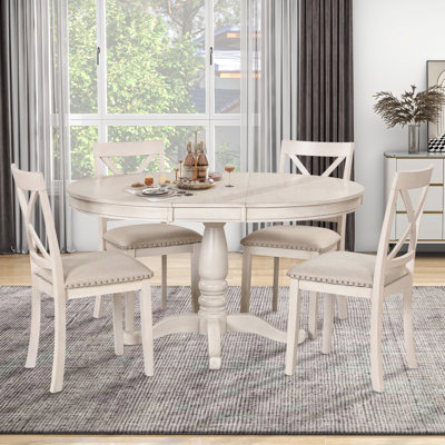 Modern Dining Table Set For 4,Round Table And 4 Kitchen Room Chairs,5 Piece Kitchen Table Set For Dining Room,Dinette,Breakfast Nook (Dining Set) by Red Barrel Studio