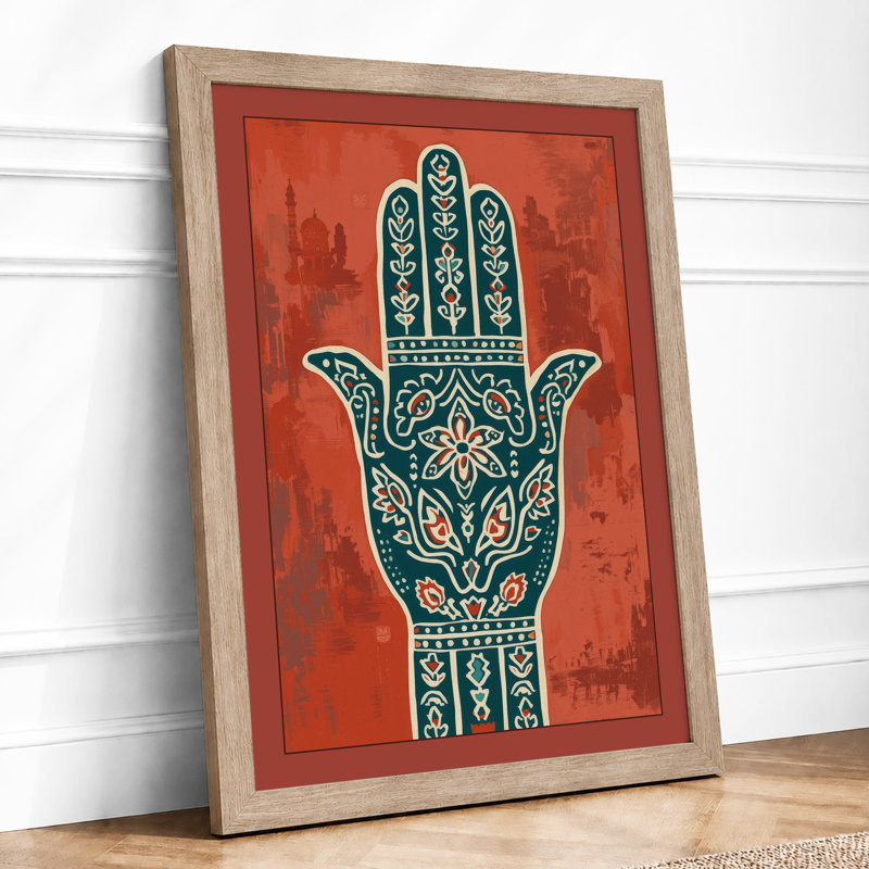 Ornamental Hamsa Art Deco - Framed Print, A3 - 42.0 x 29.7 cm, Oak