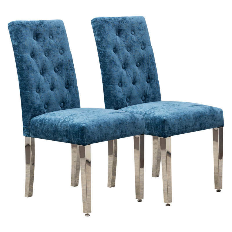 Chaise de salle à manger moderne de 2 personnes en bleu lac avec bouton - Luxe et structure pour le confort