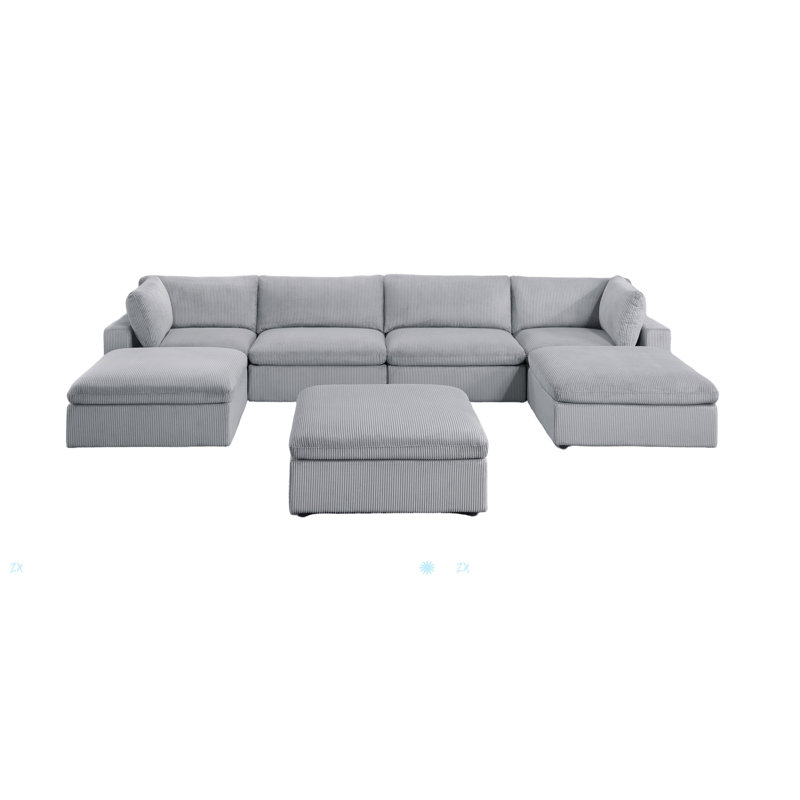 Ensemble modulaire 7 pièces Canapé modulaire en velours côtelé 2X Coin coin 2X Fauteuils sans accoudoirs 3X Repose-pieds