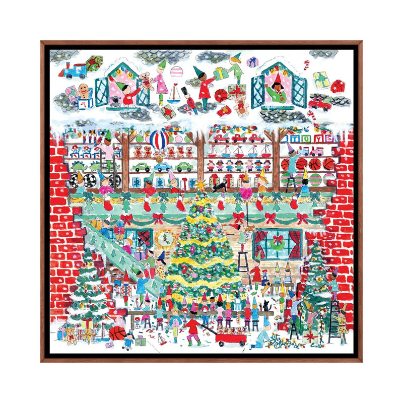 Santa's Toy Shop - reproduction d'art mural, H 26 po x l 26 po, Impression encadrée sans passe-partout, Brun