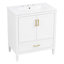 Meuble-lavabo cannelé élégant de 30 po avec lavabo en céramique, boîte simple, pieds en bois massif, portes et tiroir à fermeture en douceur, tablette de porte-132915425-132915426