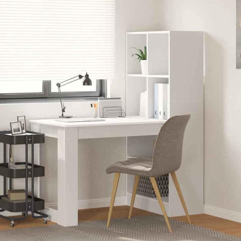 Desk With Shelf 122 X 67 X 145 Cm Engineered Wood, White