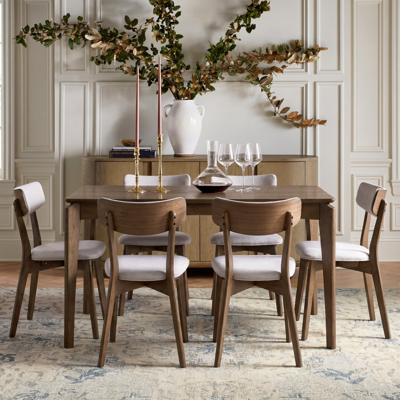 Jenan 6 - Person Four Leg Dining Set, Light Beige, 29.70”H x 59.10”L x 35.40”W, Natural Walnut
