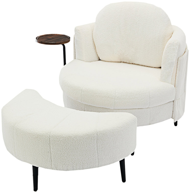 Fauteuil rembourré simple avec repose-pieds mobile, Blanc