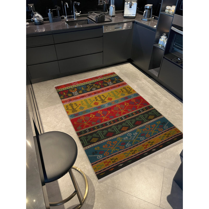 Tapis décoratif rétro multicolore à motifs clairs, Tapis de couloir 3 pi 3,37 po x 9 pi 10,11 po