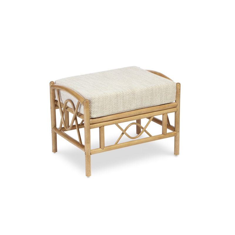 Rondelle 64cm Wide Rectangle No Pattern Footstool Ottoman, Cream, Light Oak, Polyester
