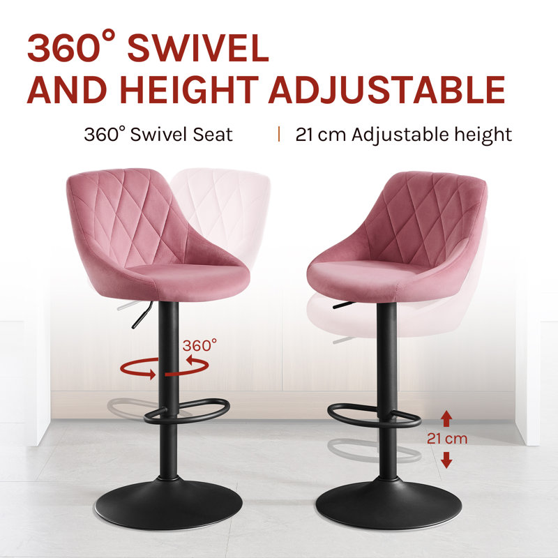 Swivel Yes Bar Stool with Steel Frame, Pink