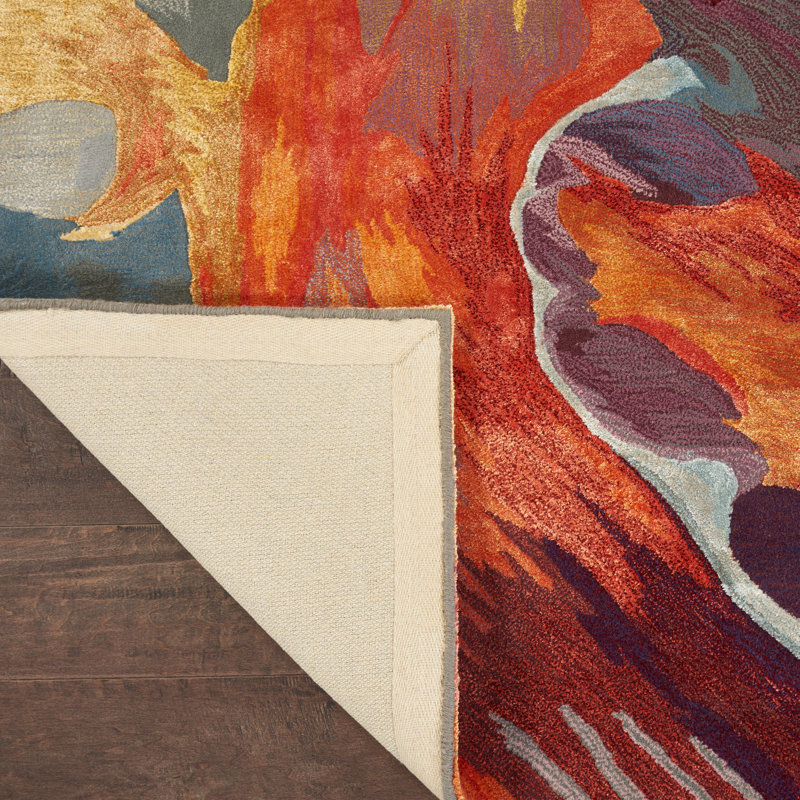 Tapis orange moderne fait à la main Versailles, Rectangle 7 pi 9 po x 9 pi 9 po