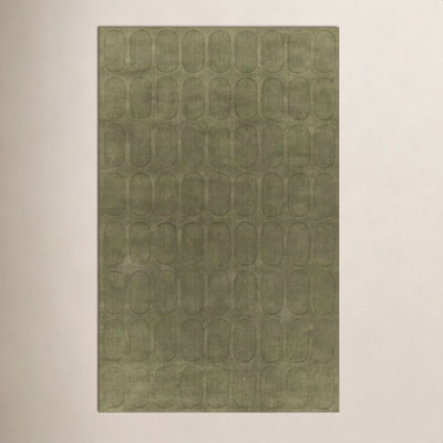 Aldery Green Hand-Loomed Geometric Wool Rug