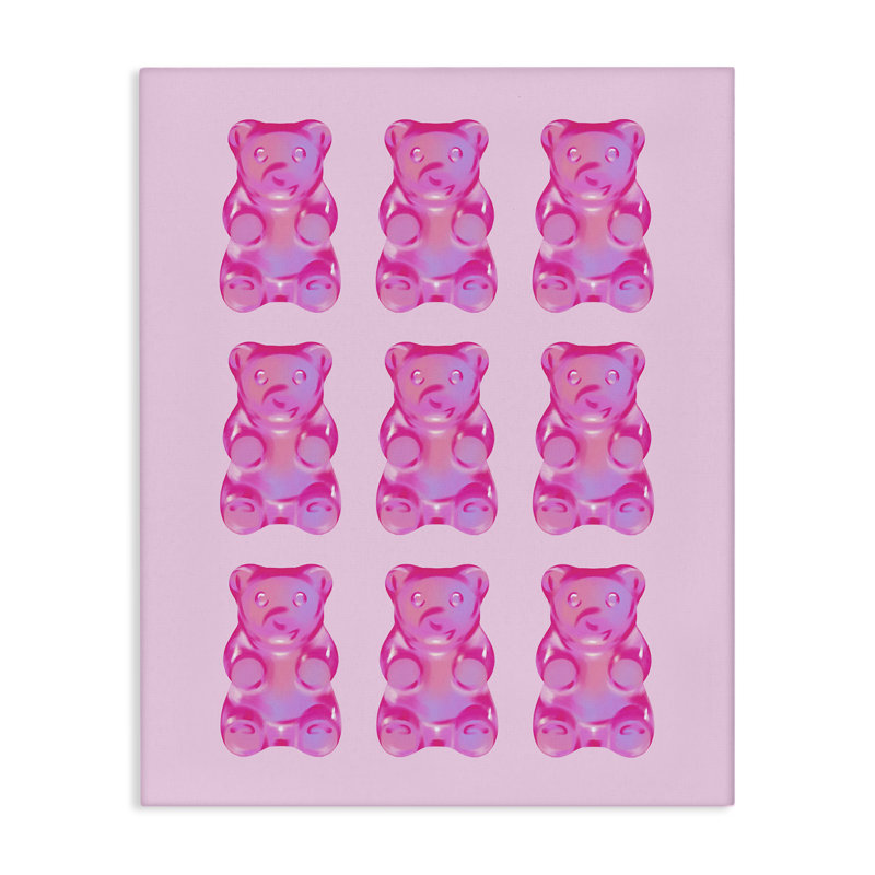 «Pink Candy Bears», art mural sur toile par House of Lulu, H 20 po x l 16 po
