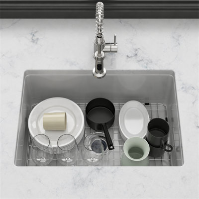 Évier de cuisine encastré 27 "x 19" x 10 "en argile réfractaire à double cuve en porcelaine blanche