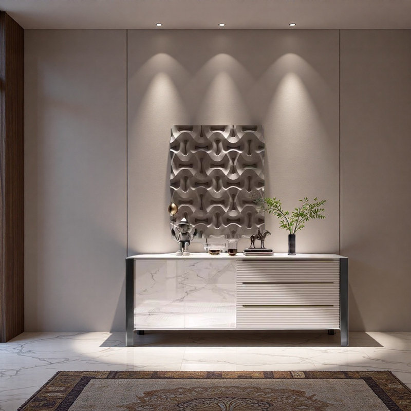 Luxury-Style Home Entrance Cabinet, 33.46" H x 55.12" W x 15.75" D, Black/Cream