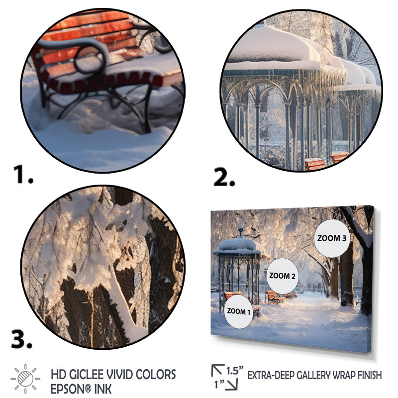 «Snowy Park Floral Canopy I», art mural sur toile, Cadre flottant noir, H 12 po x l 20 po x P 1 po