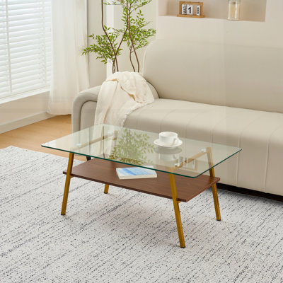 Sarai rectangulaire moderne avec plateau en verre trempé et pieds en métal durables, parfait pour les salons élégants